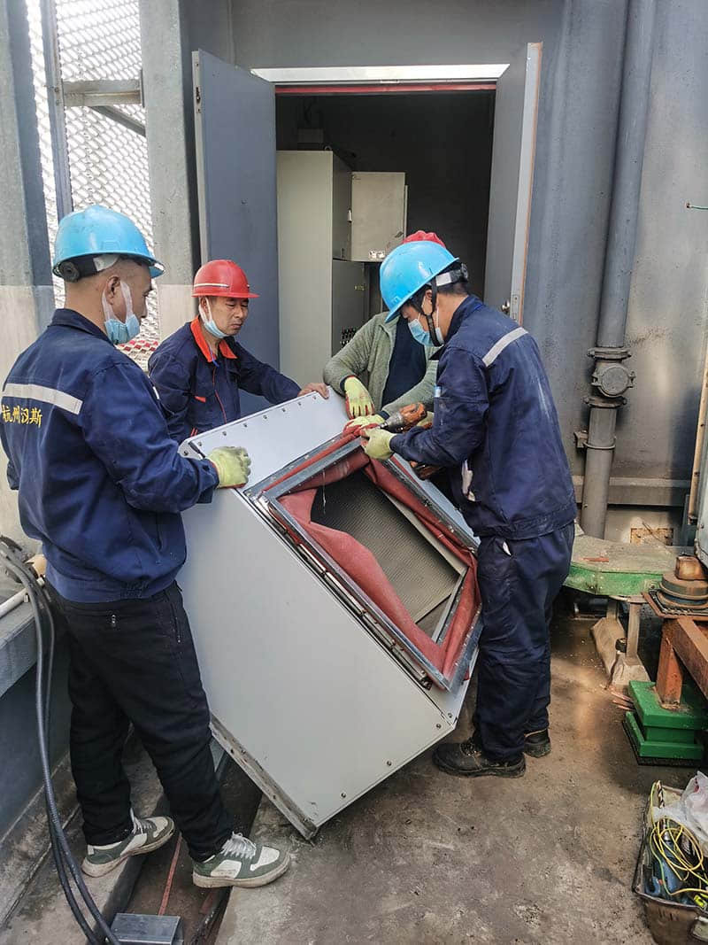 阿里巴巴二期行政樓排煙風(fēng)機(jī)振動(dòng)改造施工中 阿里巴巴二期行政樓排煙風(fēng)機(jī)振動(dòng)改造施工中